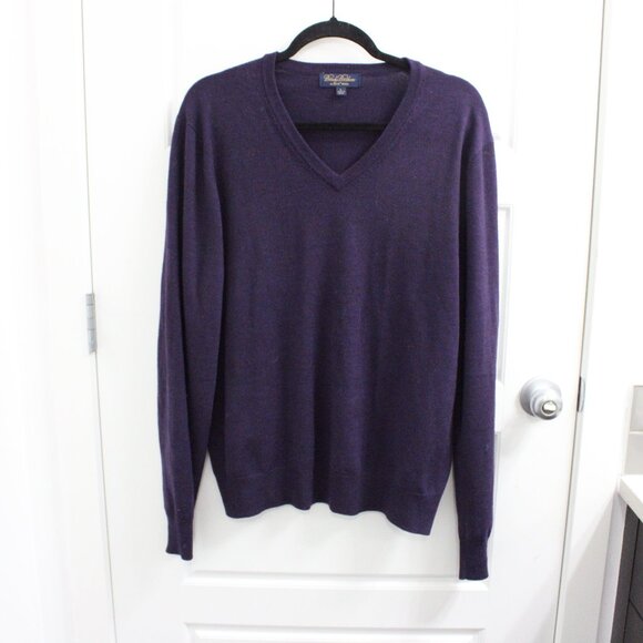 Brooks Brothers Other - Brooks Brothers 100% Saxxon Wool V Neck Sweater Size Large Purple